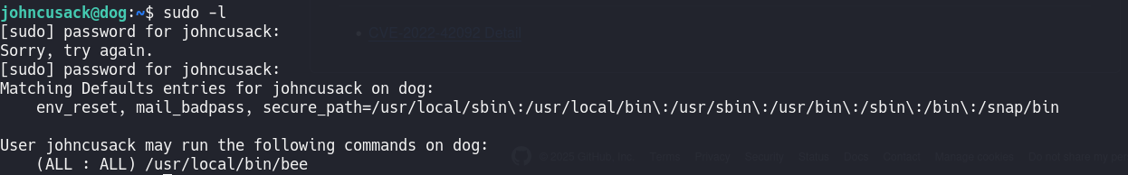 Sudo permissions for bee binary